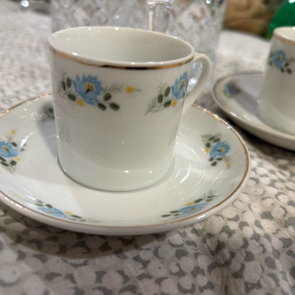 Vintage Charming Blue Floral Espresso Cup and Saucer
